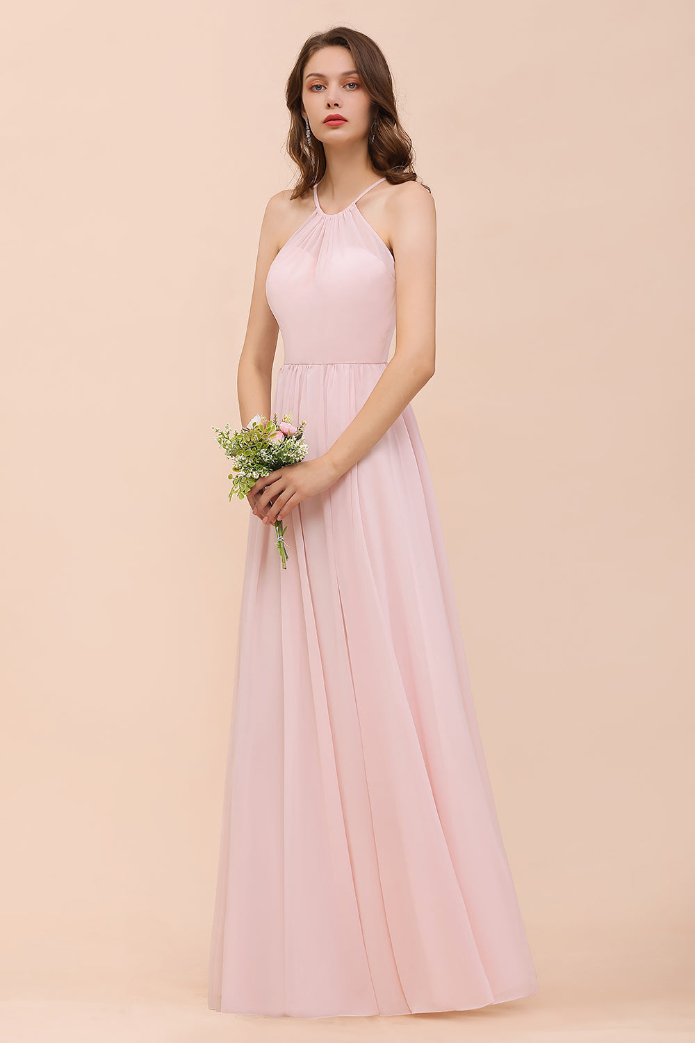 BMbridal Gorgeous Chiffon Neckholder Ruffle Affordable Long Bridesmaid Dress