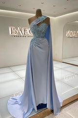 Bmbridal Sky Blue Meerjungfrau Stil Prom Dress Long Ein Schulter With Ruffle