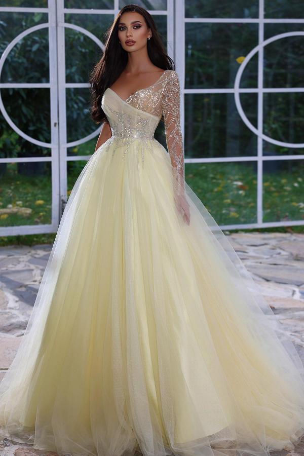 BMbridal Langarm Daffodil Prom Dress Tüll With Sequins Beads