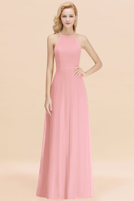 BMbridal Modest High-Neck Yellow Chiffon Affordable Bridesmaid Dresses Online