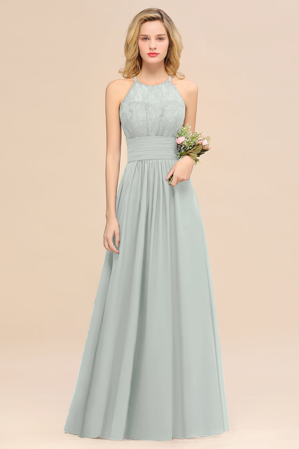 BMbridal Elegant Neckholder Rüschen Ärmellos Grape Spitze Bridesmaid Dresses Affordable