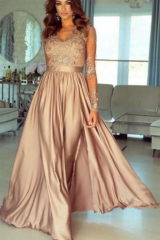 Hier können Sie Champagne Abendkleider Lang Mit Ärmel online bei Thekleid.de. Spitze Abendmoden Günstig für Sie zum abiball online.