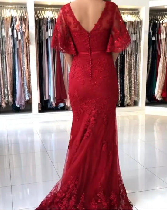 Kaufen Sie Elegante Abendkleider Lang Rot online bei Thekleid.de. Abendmoden Spitze mit Ärmel für Sie nach maß zum abend party online.