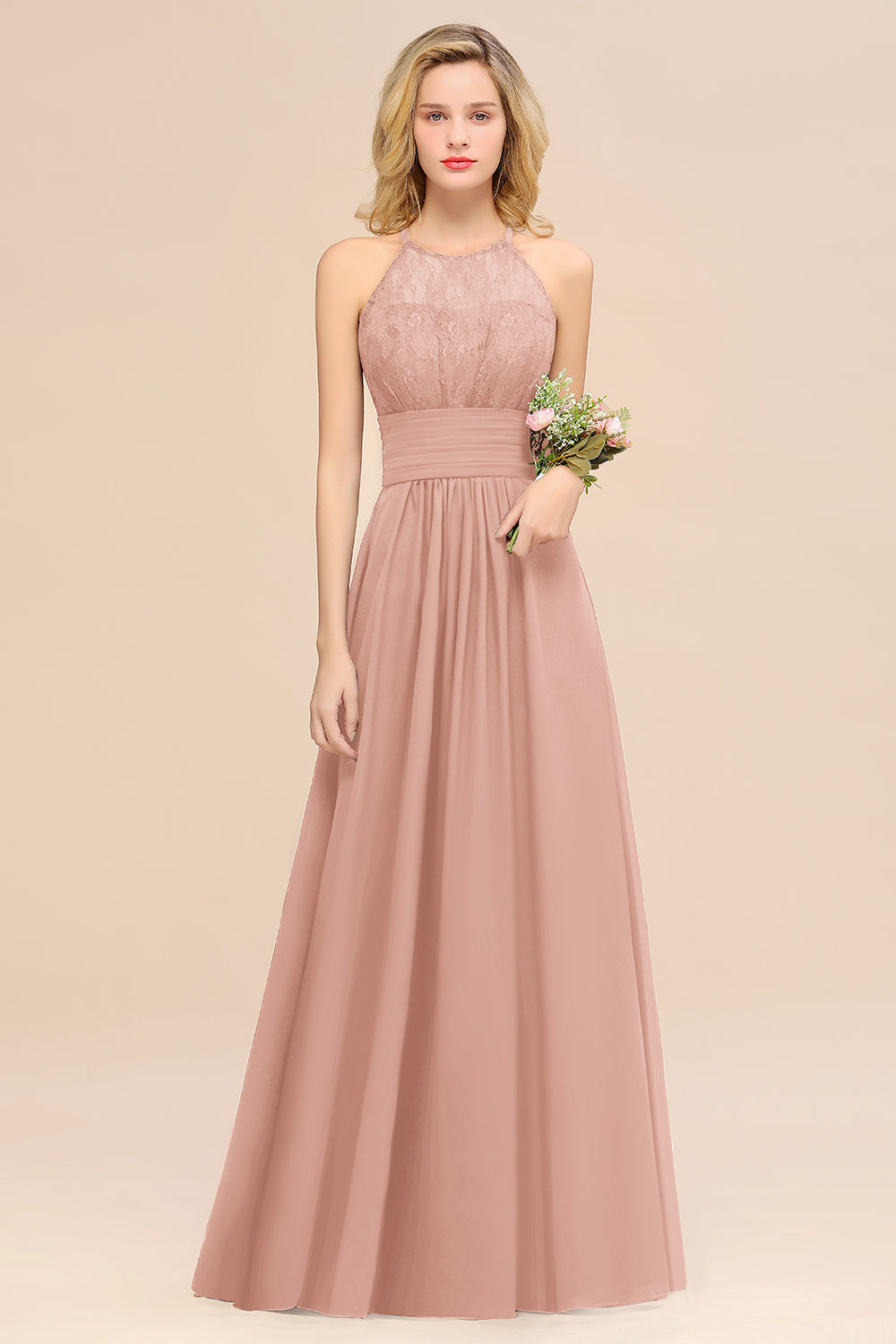 BMbridal Elegant Neckholder Rüschen Ärmellos Grape Spitze Bridesmaid Dresses Affordable