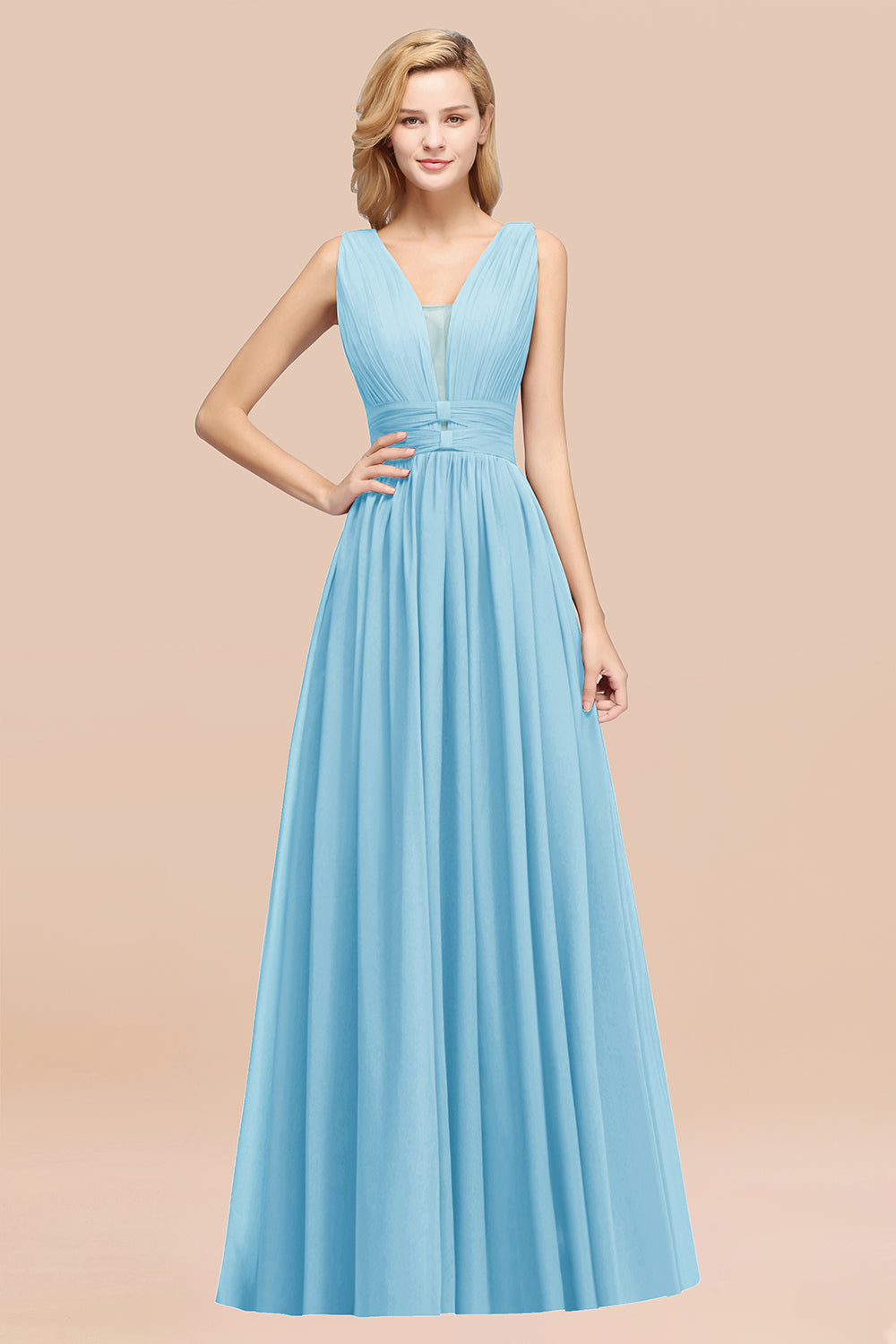 BMbridal Modest Dark Green Long Bridesmaid Dress Deep V Ausschnitt Chiffon Maid of Honor Dress