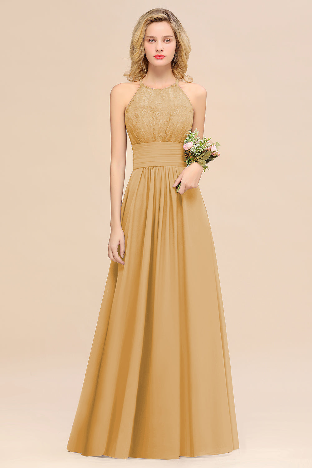 BMbridal Elegant Neckholder Rüschen Ärmellos Grape Spitze Bridesmaid Dresses Affordable