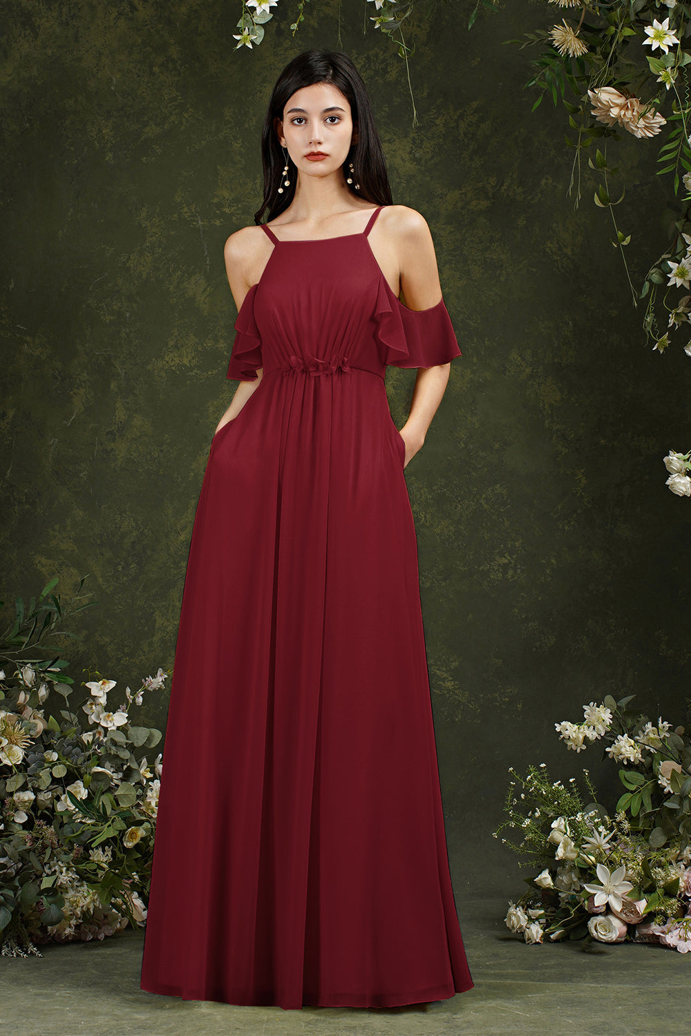 Bmbridal Neckholder Chiffon Bridesmaid Dress Long WIth Ruffle