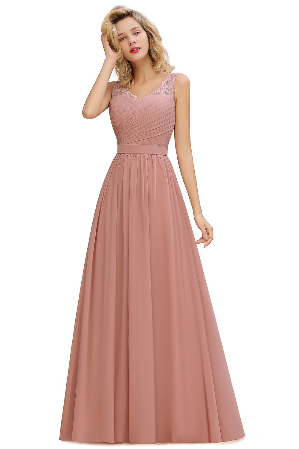 Finden Sie Schlichte Brautjungfernkleider Lang Chiffon online. bei babyonlinedress.de können Sie Rosa Kleid für Brautjungfern mit hocher Qualität bekommen.