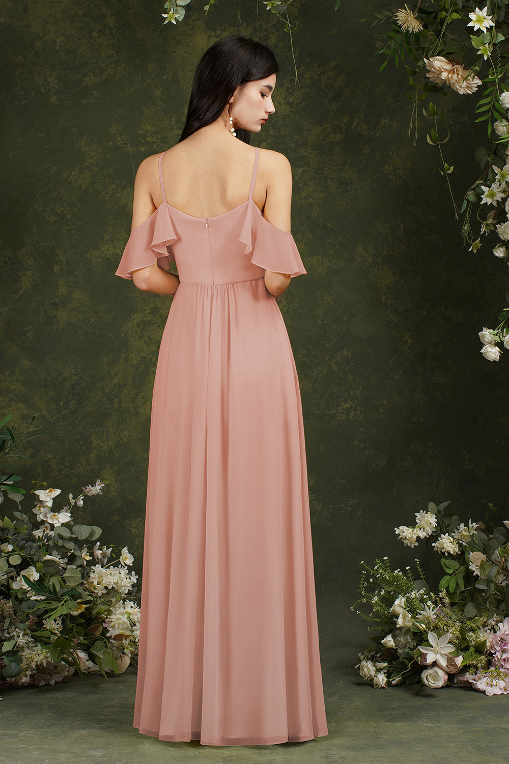 Bmbridal Neckholder Chiffon Bridesmaid Dress Long WIth Ruffle