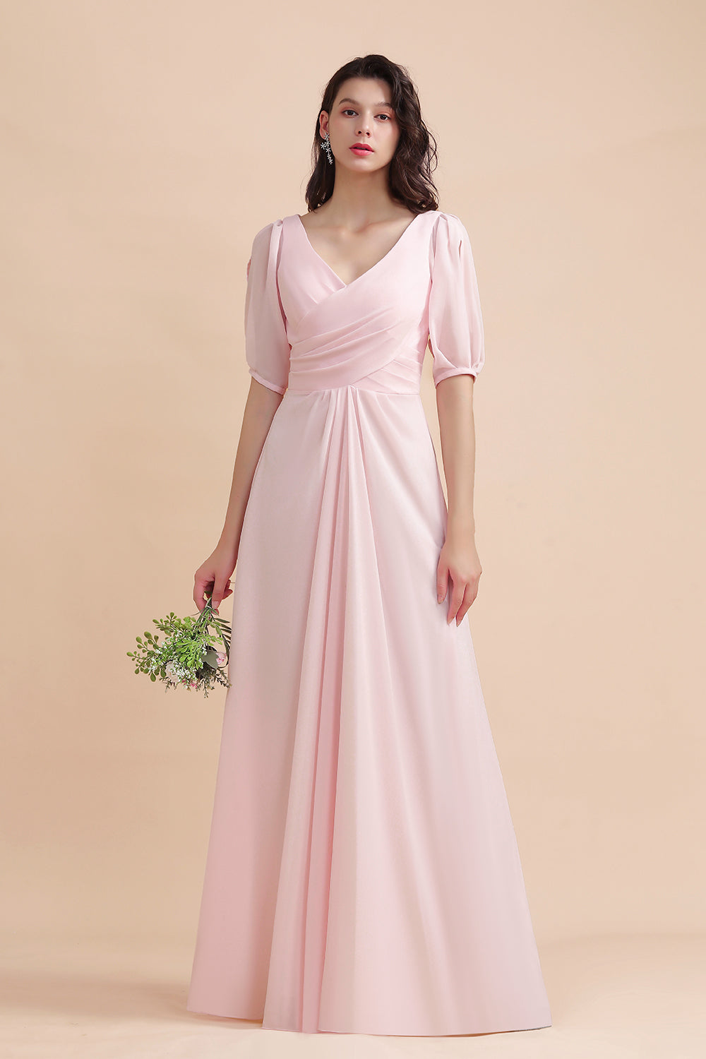 Suchen Sie Rosa Brautjungfernkleider Mit Ärmel online bei babyonlinedress.de. Chiffon Brautjungfernkleid Lang Günstig zur Hochzeit gehen.