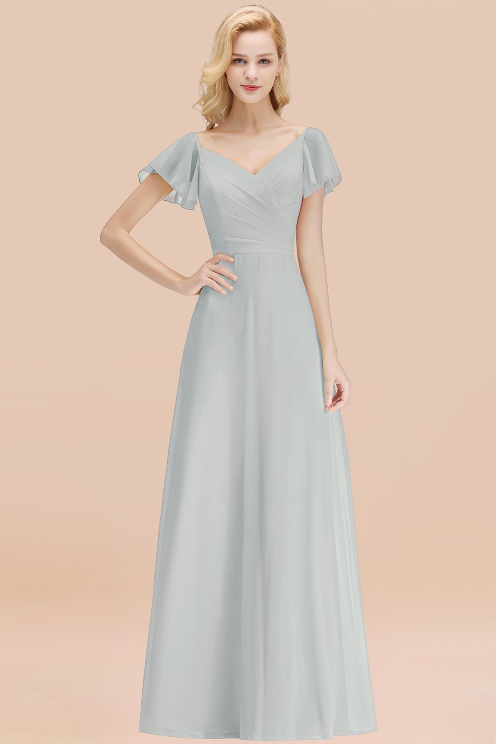 BMbridal Elegent Short-Sleeve Long Bridesmaid Dress Online Yellow Chiffon Hochzeit Party Dress