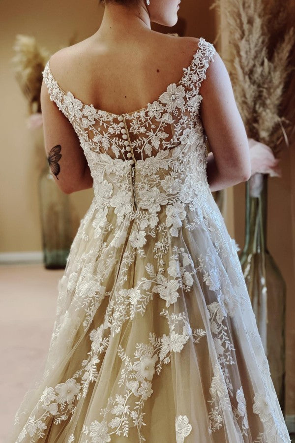 Bmbridal Schulterfrei Applikation Hochzeit Dress Champagne Ärmellos