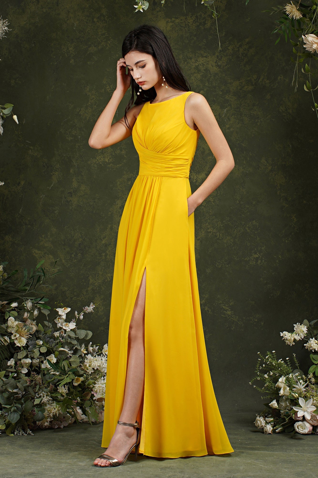 BMbridal Ärmellos Bridesmaid Dress Long With Slit Online