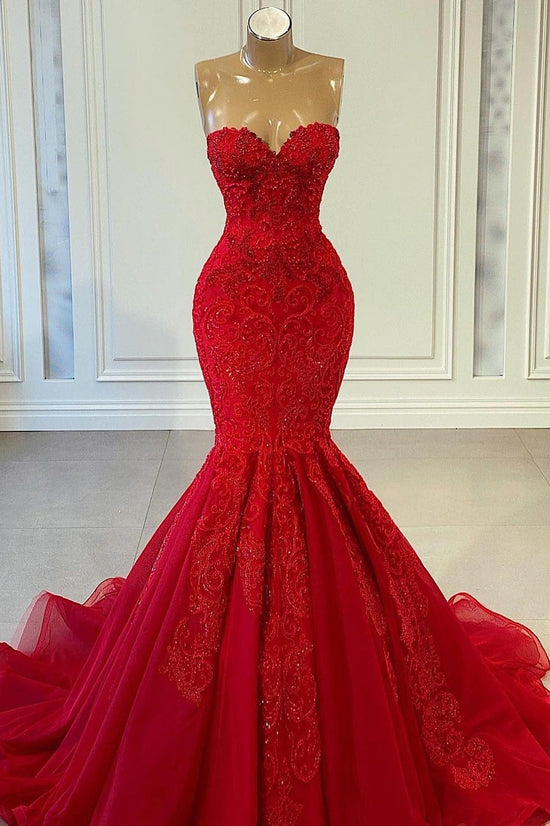 Suchen Sie Luxus Abendkleider Lang Spitze online bei Thekleid.de. Rote Abiballkleider Meerjungfrau aus Spitze zum Abiball gehen.