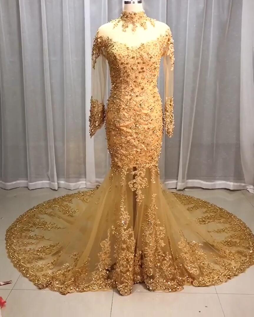 Kaufen Sie Luxus Brautkleider Spitze Gold online bei babyonlinedress.de. Hochzeitskleider Mit Ärmel Glitzer für Sie zur Hochzeit online.