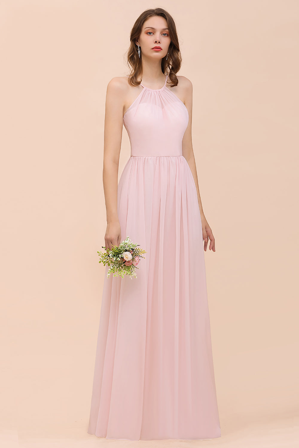 BMbridal Gorgeous Chiffon Neckholder Ruffle Affordable Long Bridesmaid Dress