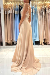 Bmbridal Träger Quadrat Prom Dress Champagne Slit With Applikation