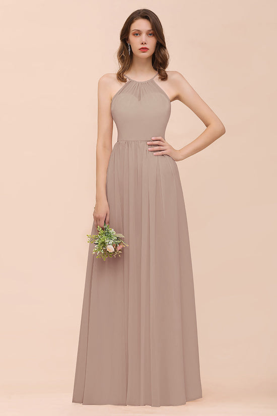 BMbridal Gorgeous Chiffon Neckholder Ruffle Affordable Long Bridesmaid Dress