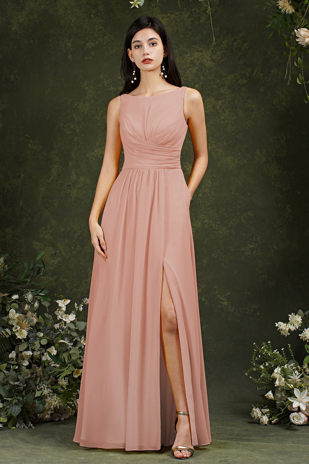 BMbridal Ärmellos Bridesmaid Dress Long With Slit Online