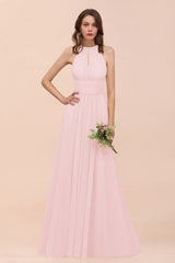 BMbridal Elegant Chiffon Jewel Ruffle Champagne Affordable Bridesmaid Dress Online