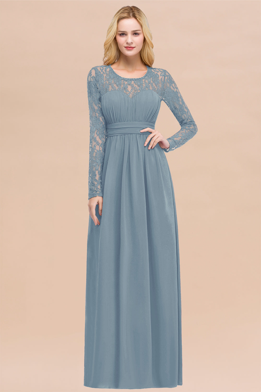 BMbridal Elegant Spitze Burgundy Bridesmaid Dresses Online with Langarm