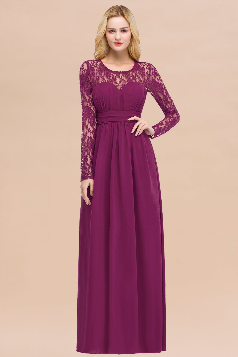 BMbridal Elegant Spitze Burgundy Bridesmaid Dresses Online with Langarm