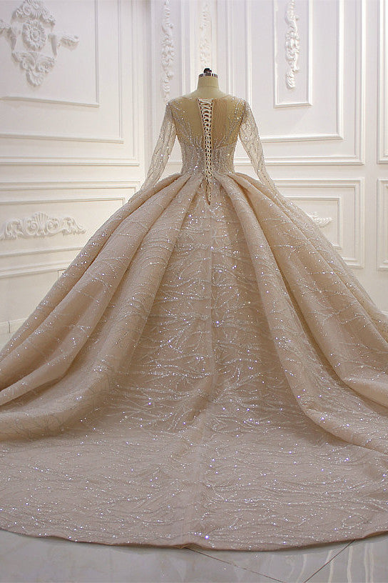 Laden Sie das Bild in den Galerie-Viewer, Finden Sie Extravagante Brautkleider Prinzessin online bei babyonlinedress.de. Hochzeitskleider Glitzer mit Ärmel für Sie zur Hochzeit gehen.
