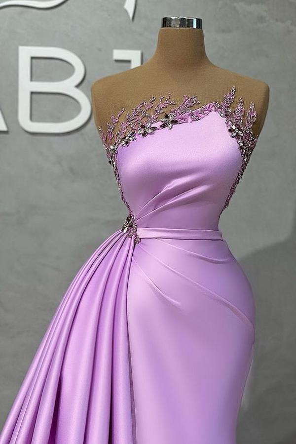 Lilac Long Glitter Ärmellos Evening Dresses With Side Slit