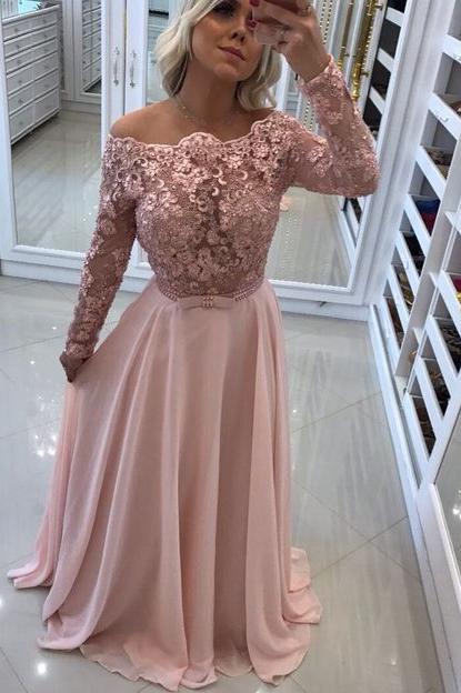 Bestellen sie Designer Rosa Abendkleider Lang Ärmel Mit Spitze online bei Thekleid.de. Chiffon Günstige Abiballkleider online für Sie zur Abiball gehen.