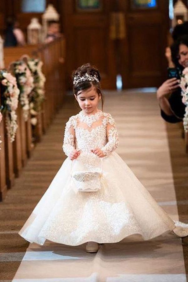 BMbridal Langarm Spitze Flower Girl Dress