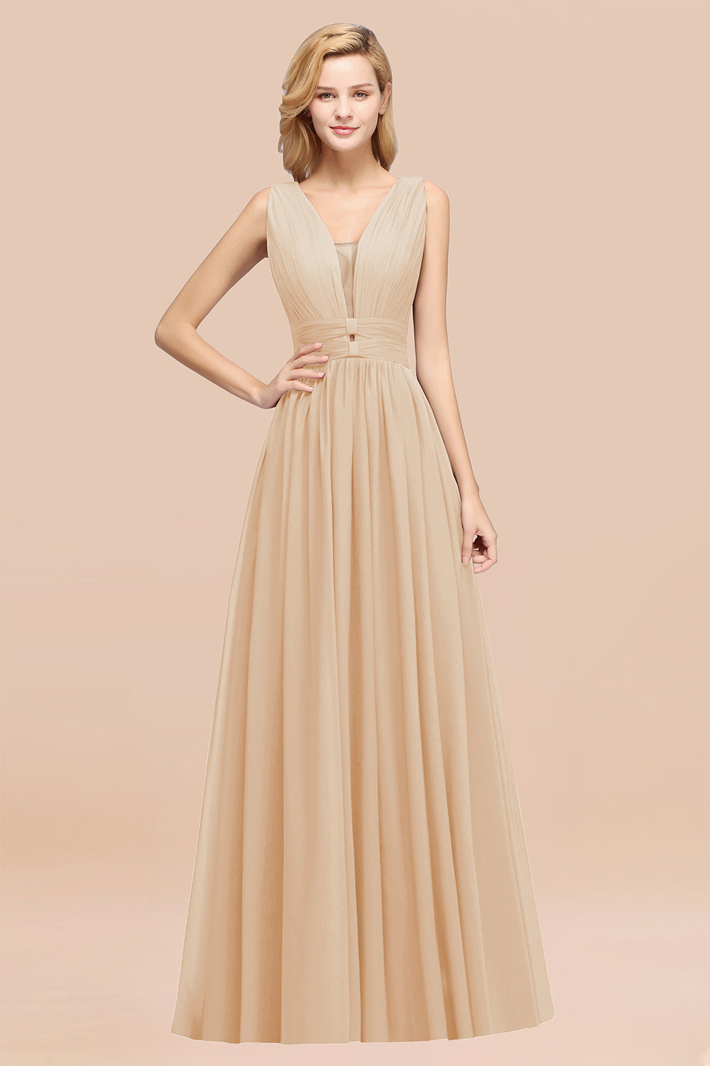 BMbridal Modest Dark Green Long Bridesmaid Dress Deep V Ausschnitt Chiffon Maid of Honor Dress