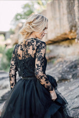 Bestellen Sie bei babyonlinedress.de Schwarze Brautkleider mit Ärmel online. A Linie Hochzeitskleider mit Spitze zur hochzeit gehen.