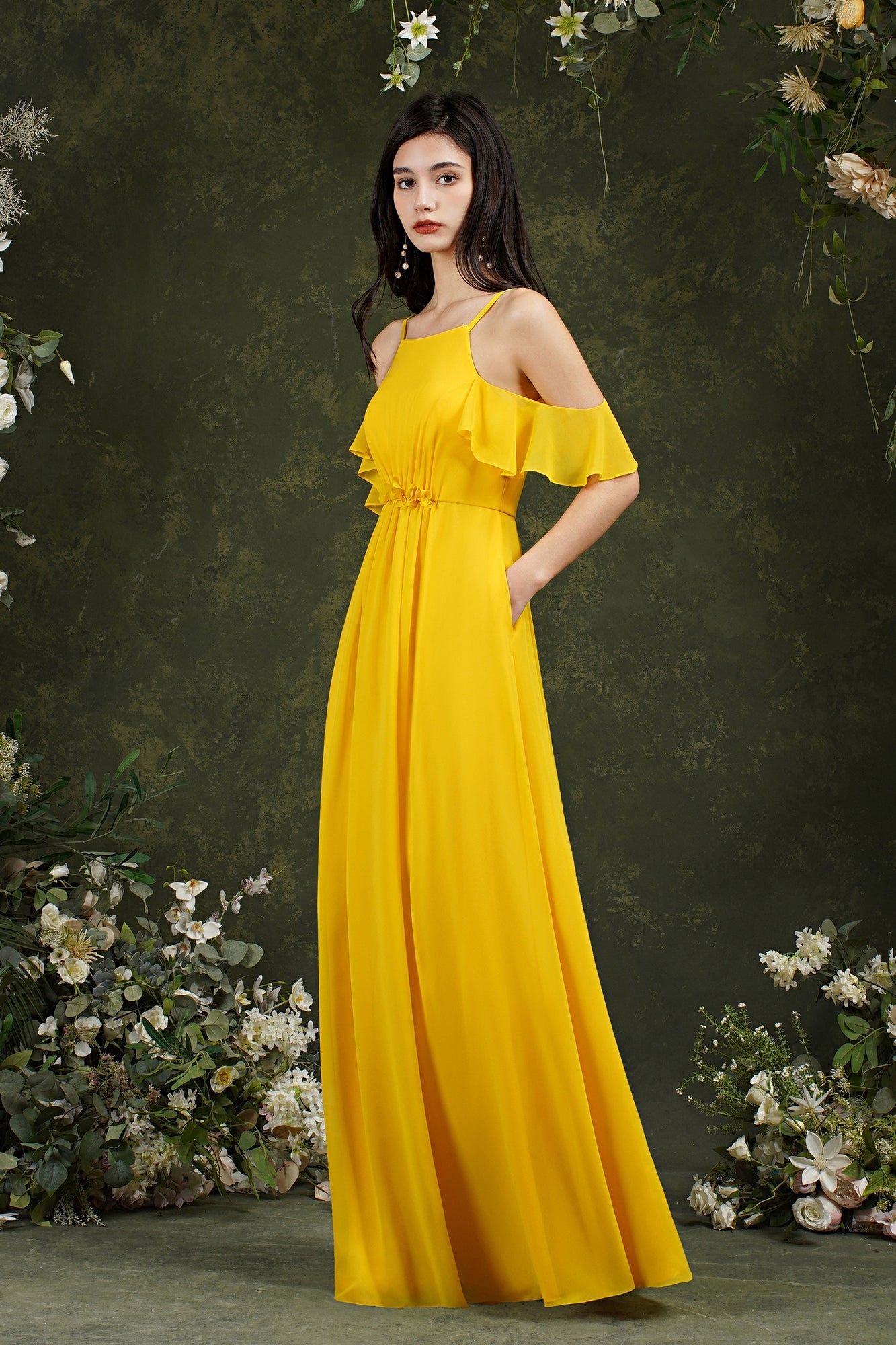 Bmbridal Neckholder Chiffon Bridesmaid Dress Long WIth Ruffle