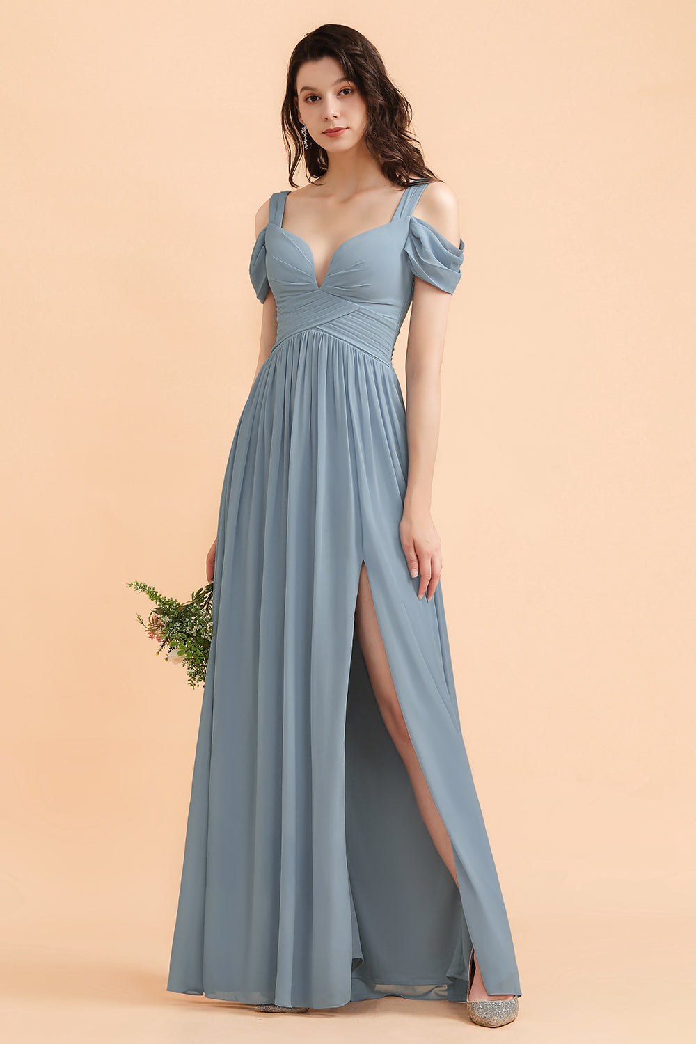 Finden Sie Brautjungfernkleider Stahlblau Lang Günstig online bei babyonlinedress.de. Schlichtes Abendkleid Chiffon für Sie zum abend party gehen.