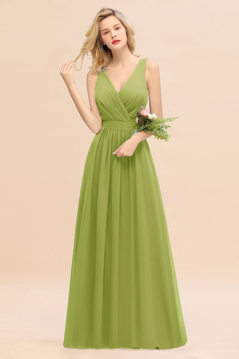 BMbridal Affordable V Ausschnitt Ruffle Long Grape Chiffon Bridesmaid Dress with Schleife