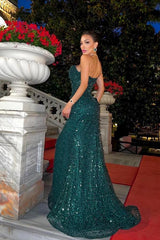 BMbridal Dark Green Sequins Prom Dresses Meerjungfrau Stil Slit Long Herz Ausschnitt