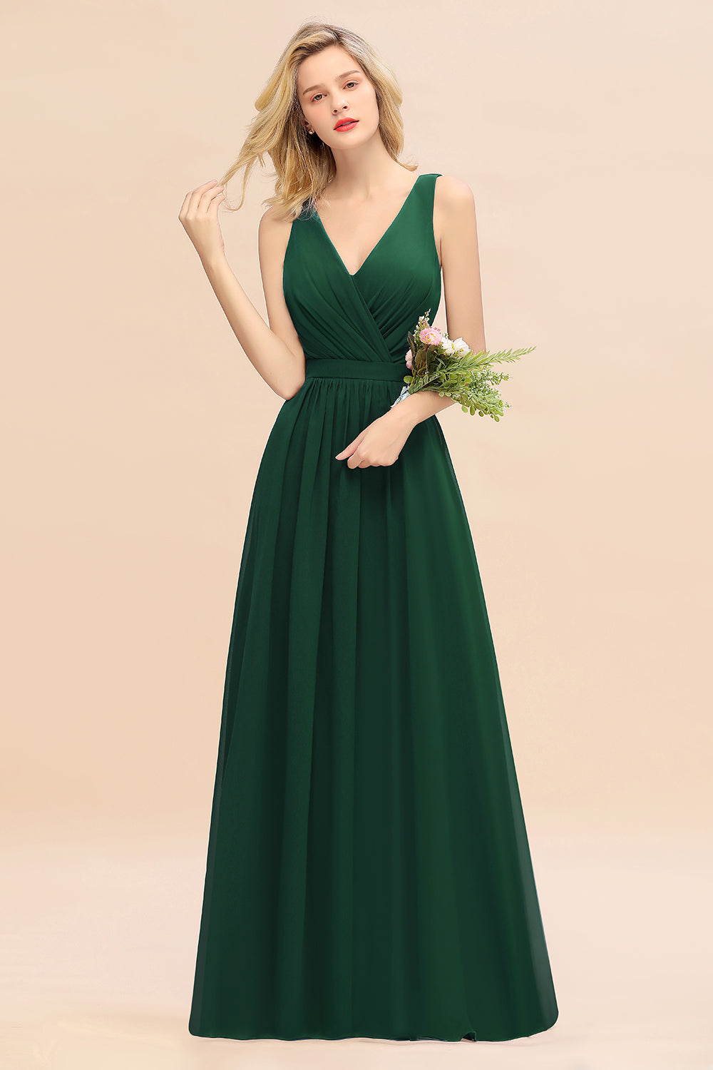 BMbridal Affordable V Ausschnitt Ruffle Long Grape Chiffon Bridesmaid Dress with Schleife