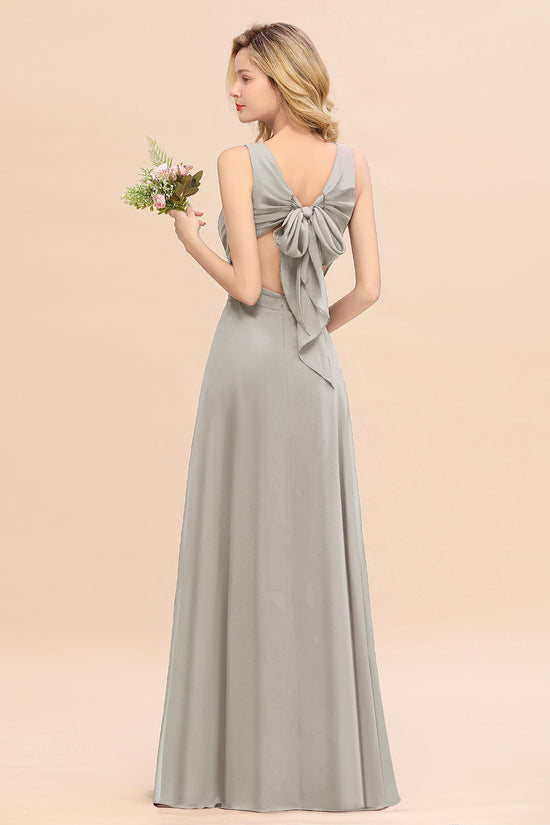 BMbridal Affordable V Ausschnitt Ruffle Long Grape Chiffon Bridesmaid Dress with Schleife