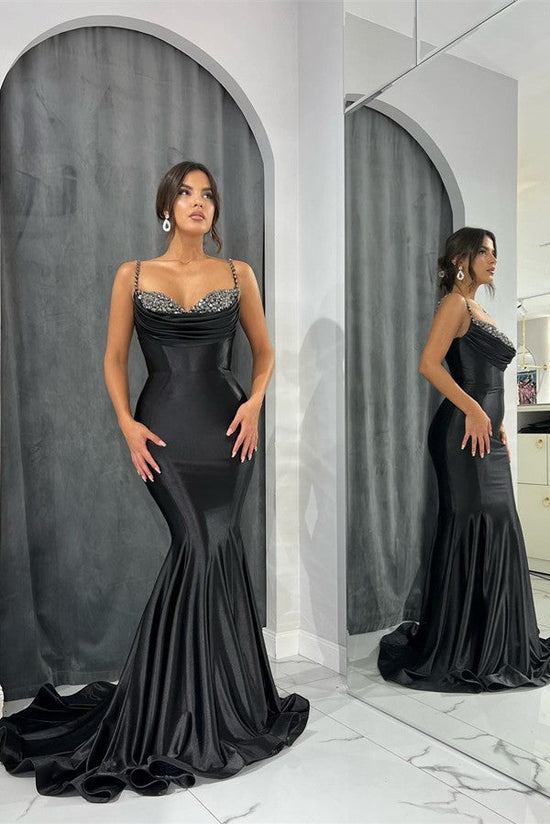 Bmbridal Black Späghetti-Träger Prom Dress Meerjungfrau Stil Ärmellos With Beads