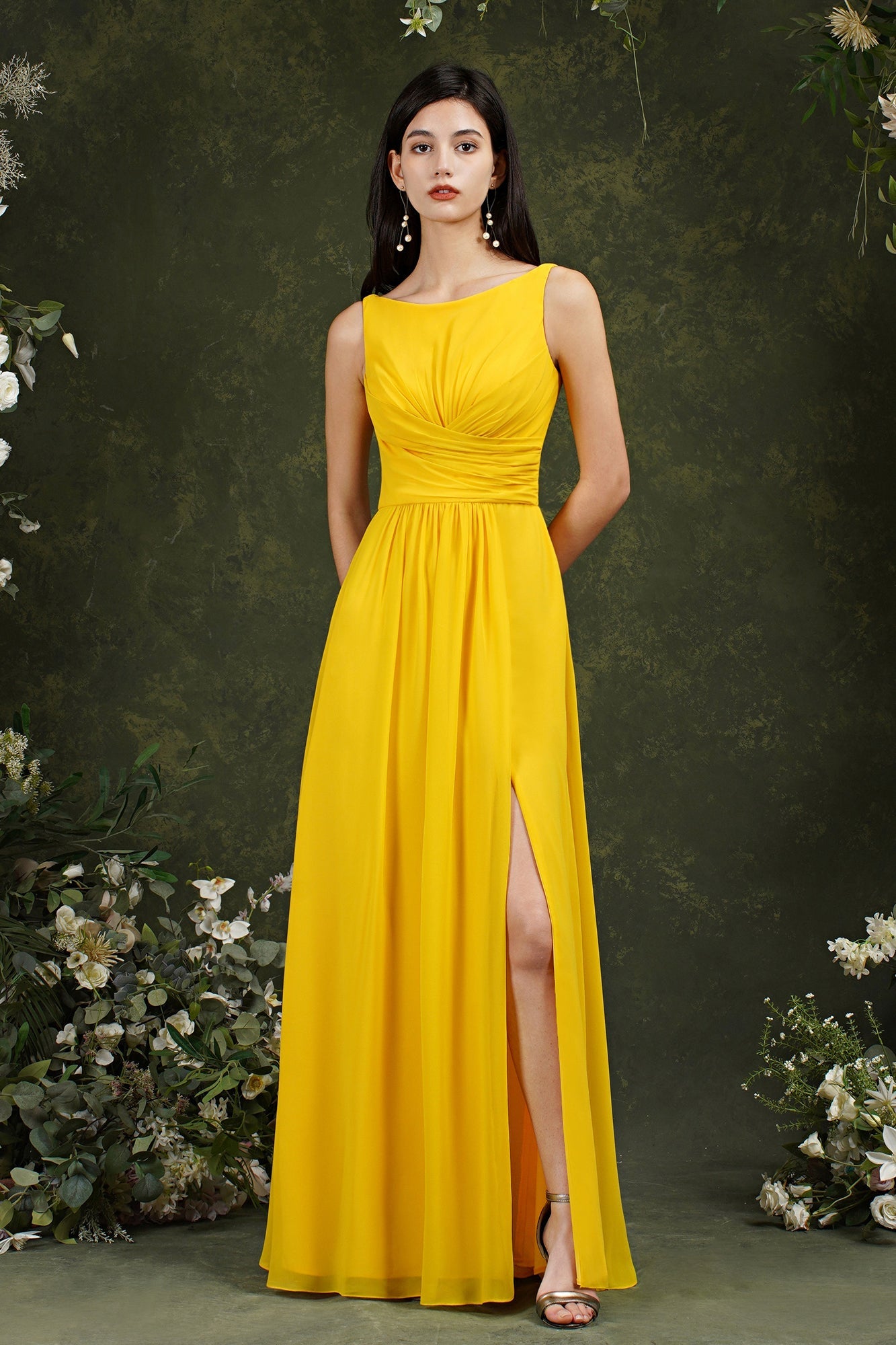 BMbridal Ärmellos Bridesmaid Dress Long With Slit Online