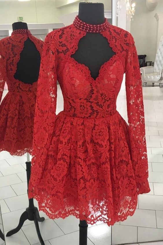 Kaufen Sie Rote Cocktailkleider Kurz Spitze online bei Thekleid.de. Kurze Abendkleider Mit Ärmel für Sie zum abend Party.