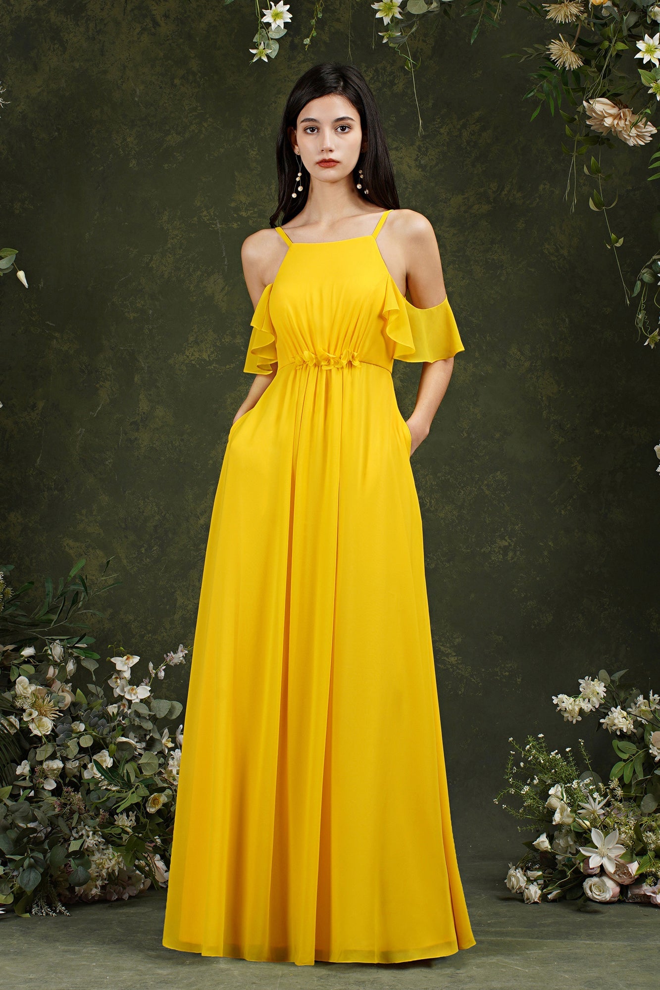 Bmbridal Neckholder Chiffon Bridesmaid Dress Long WIth Ruffle