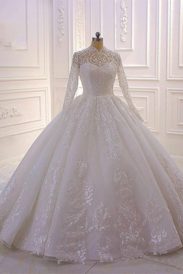 Laden Sie das Bild in den Galerie-Viewer, Kaufen Sie Prinzessin Hochzeitskleider mit Glitzer online bei babyonlinedress.de. Brautkleider Spitze Ärmel aus Tüll maß geschneidert kaufen.
