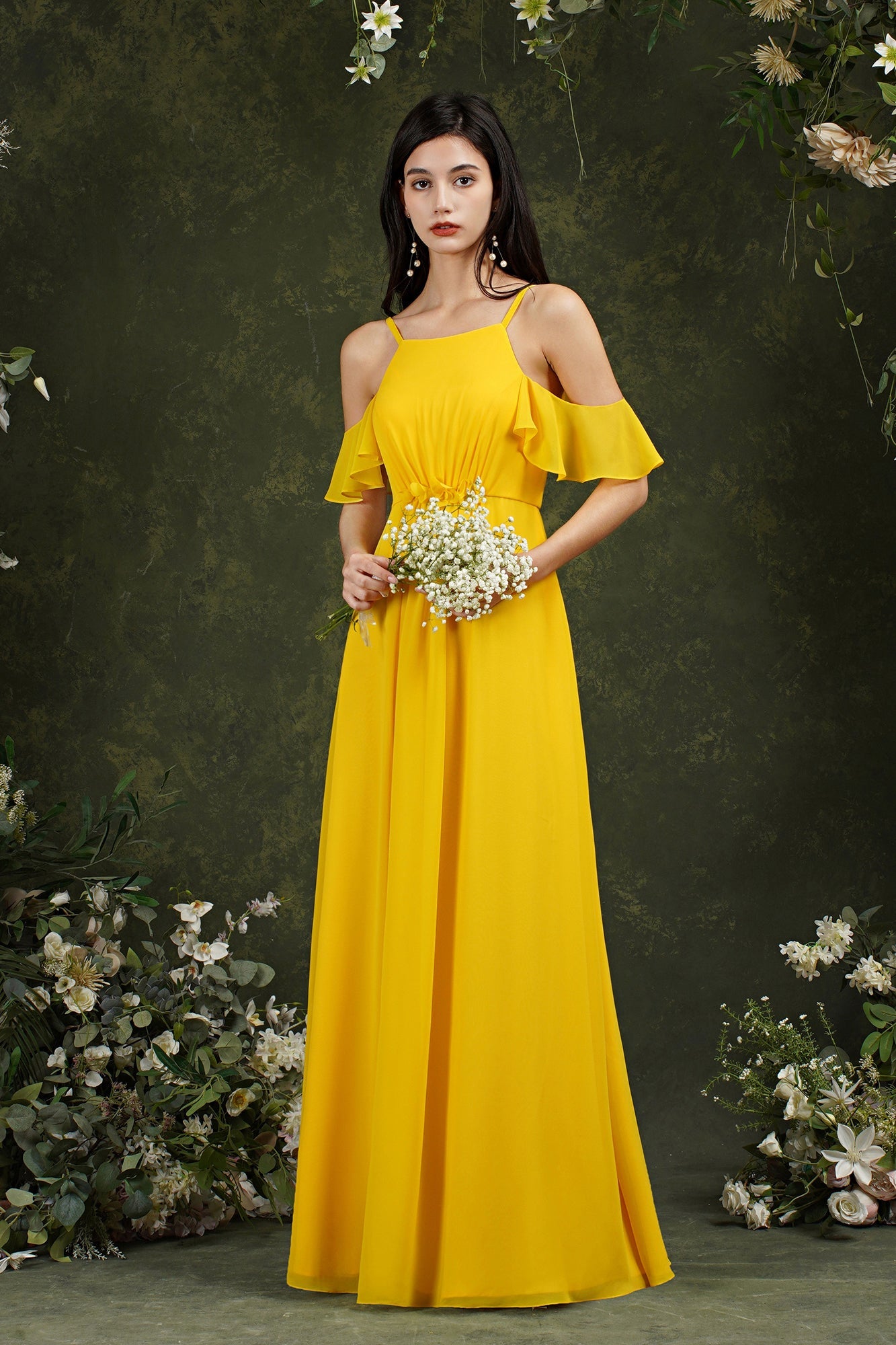 Bmbridal Neckholder Chiffon Bridesmaid Dress Long WIth Ruffle