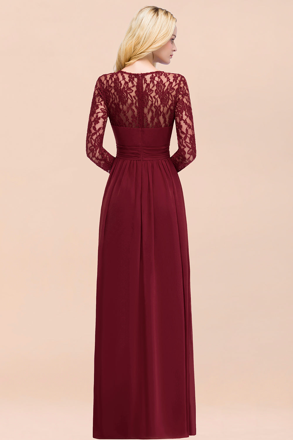 BMbridal Elegant Spitze Burgundy Bridesmaid Dresses Online with Langarm