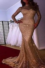 Bekommen SIe Designer Gold Abendkleider Mit Ärmel Pailletten online bei Thekleid.de. Abendmoden Abiballkleider Online nach Maße anfertigen machen.