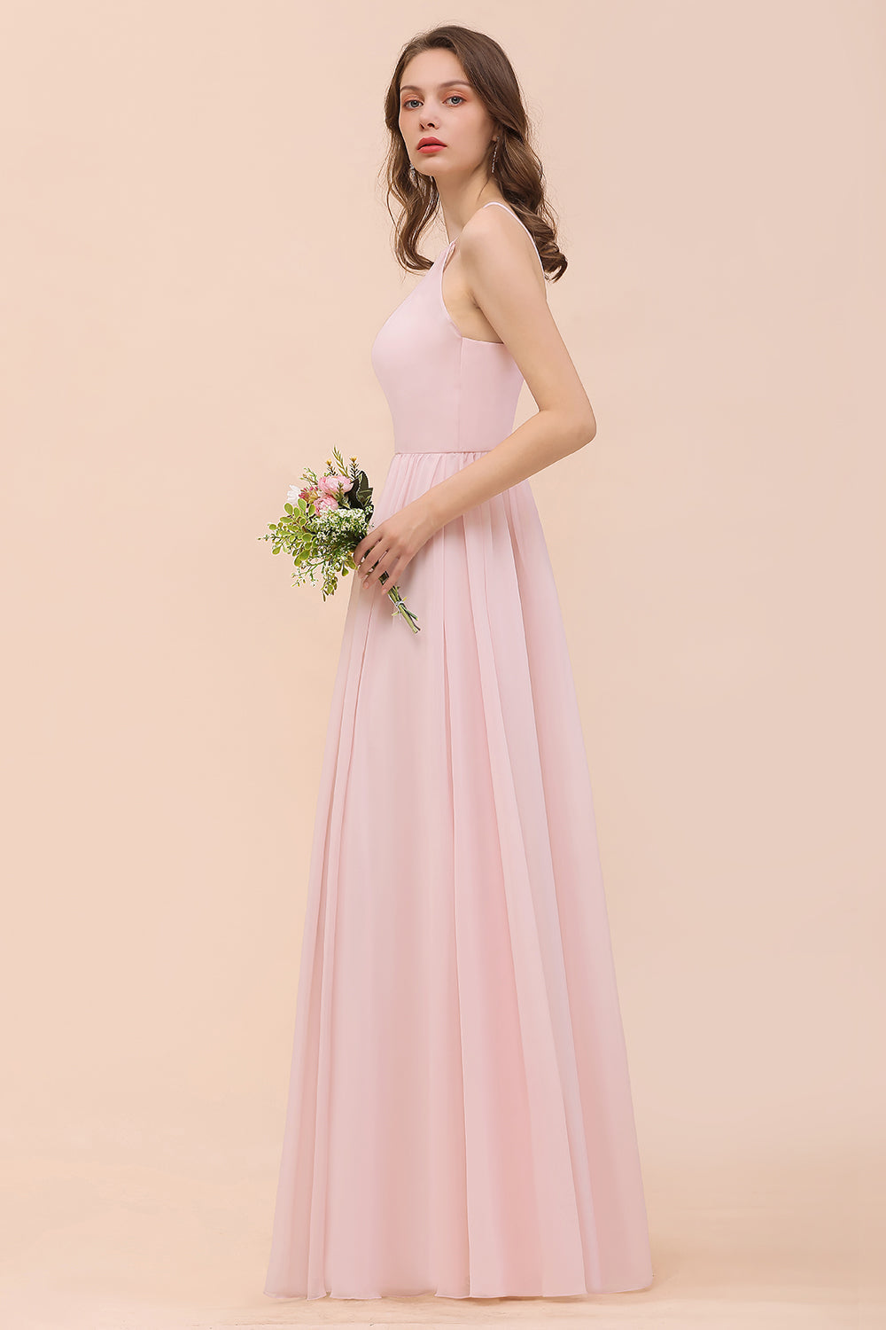 BMbridal Gorgeous Chiffon Neckholder Ruffle Affordable Long Bridesmaid Dress