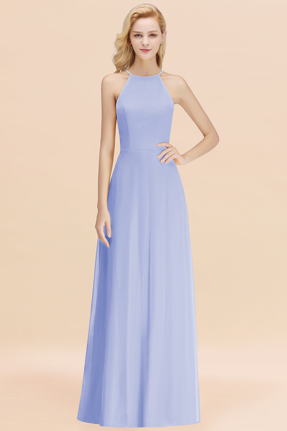 BMbridal Modest High-Neck Yellow Chiffon Affordable Bridesmaid Dresses Online