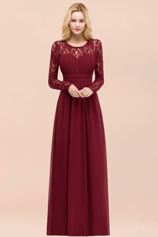 BMbridal Elegant Spitze Burgundy Bridesmaid Dresses Online with Langarm