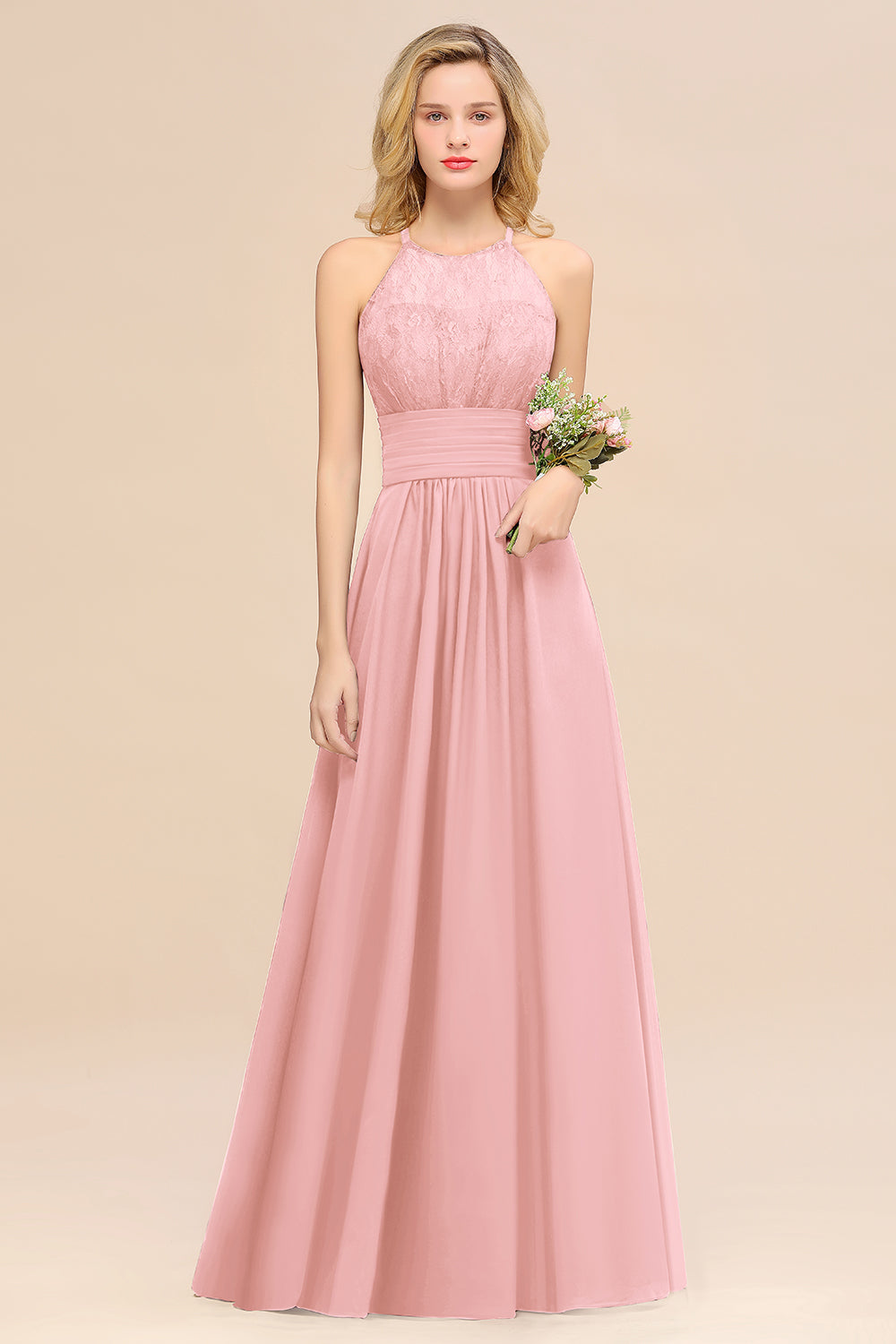 BMbridal Elegant Neckholder Rüschen Ärmellos Grape Spitze Bridesmaid Dresses Affordable